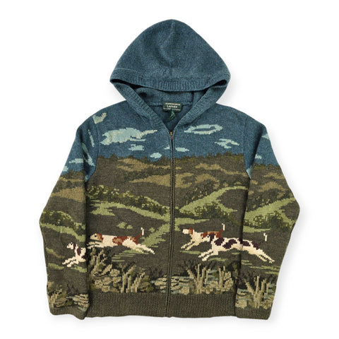 Lauren Ralph Lauren Rare Dog Scene Hooded Knitted Cardigan Women's Small