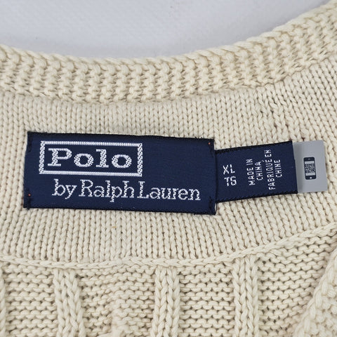 Polo Ralph Lauren Cable Knit Cricket Vest Jumper Cream Men's XL