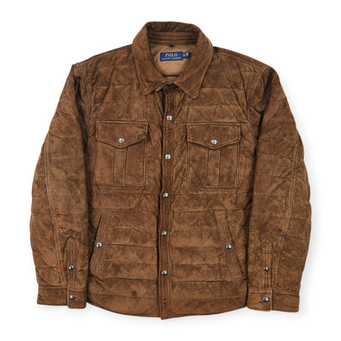 Polo Ralph Lauren Suede Leather Down Puffer Jacket Brown Men's XL