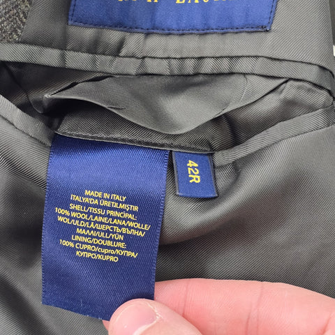 Polo Ralph Lauren Wool Herringbone Single Breasted Blazer Green Men's Size 42R