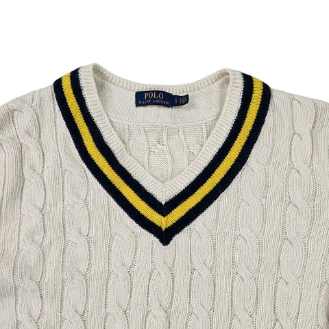 Polo Ralph Lauren Cable Knit Cricket Jumper White Men's Large
