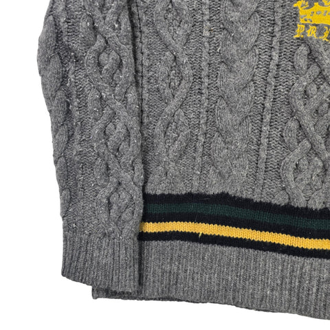 Polo Ralph Lauren Cable Knit Spellout Cricket Jumper Grey Men's Large