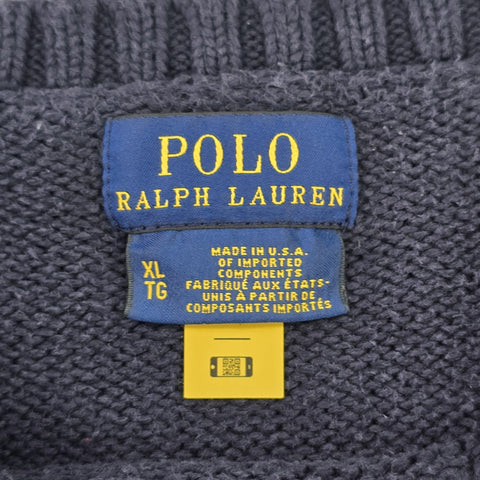 Polo Ralph Lauren USA Flag Spellout Knitted Jumper Blue Women's XL