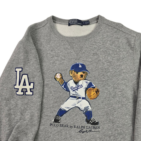 Polo Ralph Lauren Rare Bear LA Dodgers Baseball Sweatshirt Grey Mens Small