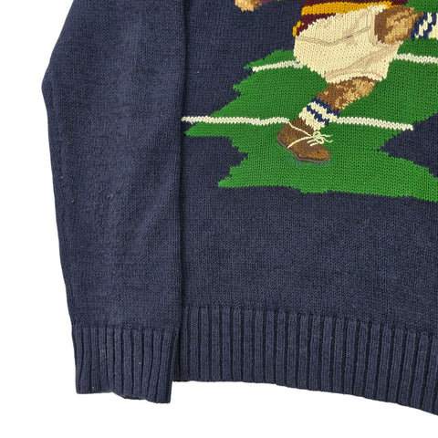 Polo Ralph Lauren Rugby Kicker Bear Knitted Jumper Blue Men's Large
