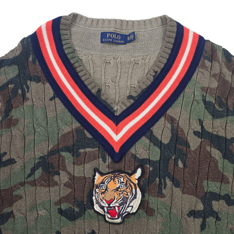 Polo Ralph Lauren Tiger Cable Knit Camouflage Cricket Jumper Men's XL