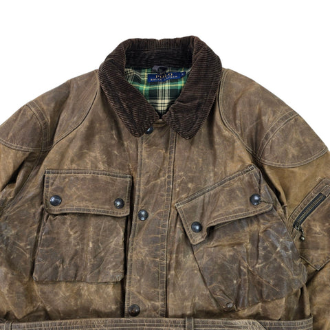 Polo Ralph Lauren Iconic Oilcloth Cylinder Biker Waxed Jacket Brown Men's Large