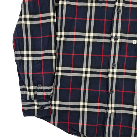 Burberry Spellout Check Pattern Long Sleeve Shirt Men's Medium