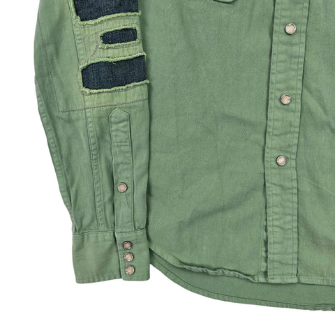 RRL Ralph Lauren Western Aztec Snap Pearl Shirt Green Men's Small