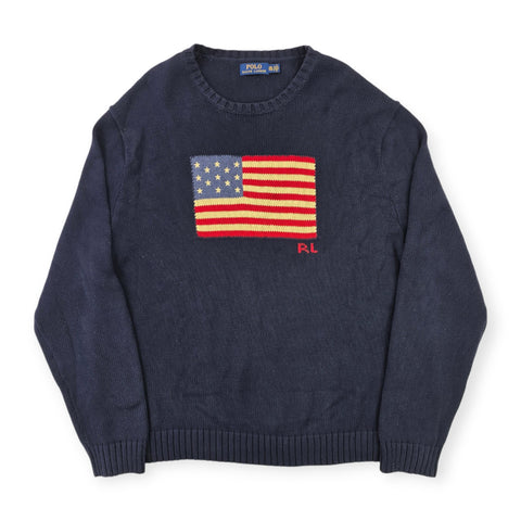 Polo Ralph Lauren USA Flag Knitted Jumper Blue Men's XXL