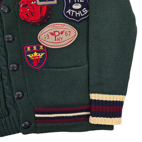 Polo Ralph Lauren Letterman Varsity Patches Knitted Cardigan Green Men's Small