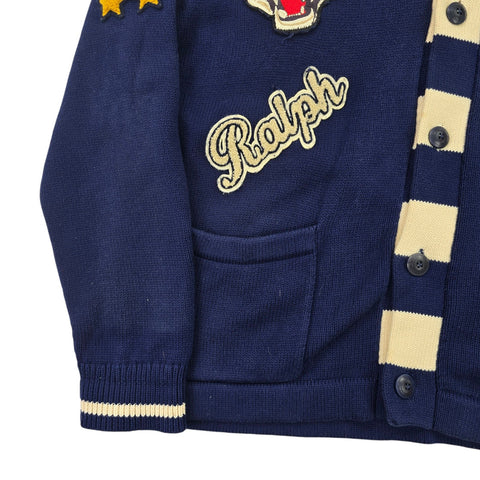 Polo Ralph Lauren Letterman Varsity Patch Knitted Cardigan Blue Men's XL