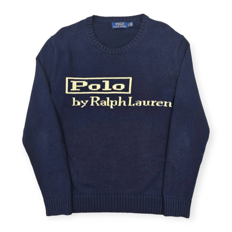 Polo Ralph Lauren Spellout Logo Knitted Jumper Blue Men's Small
