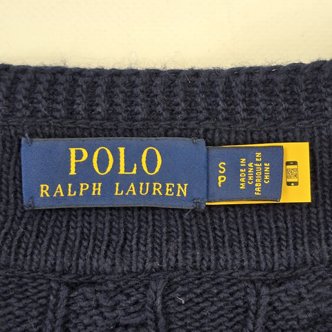 Polo Ralph Lauren Spellout Cable Knit Cricket Jumper Blue Men's Small