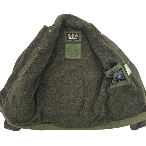 Barbour Catrick Great Coat Waxed Bomber Shearling Jacket Brown Men's Medium