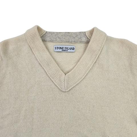Stone Island Y2K 2008 Badge Logo Knitted Jumper Cream Men's Large