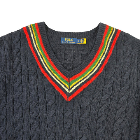 Polo Ralph Lauren Spellout Cable Knit Cricket Jumper Blue Men's Small