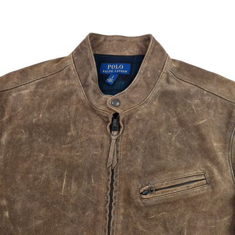 Polo Ralph Lauren Suede Cafe Racer Bomber Jacket Brown Men's Large