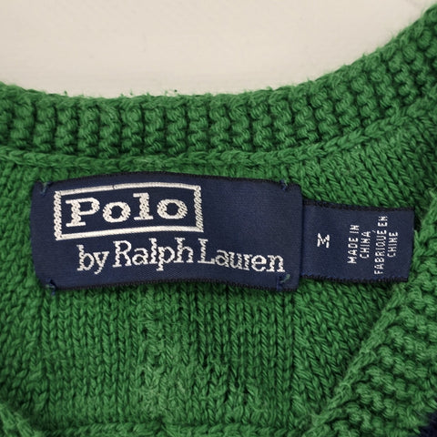 Polo Ralph Lauren Spellout Cable Knit Cricket Jumper Green Men's Medium