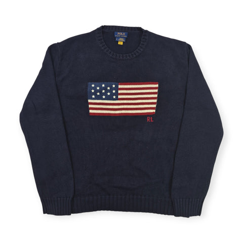 Polo Ralph Lauren USA Flag Knitted Jumper Blue Men's Large