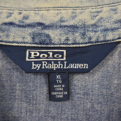 Polo Ralph Lauren Cross Flags Spellout Denim Bomber Jacket Blue Men's XL