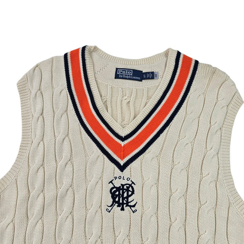 Polo Ralph Lauren Cable Knit Cricket Vest Jumper Cream Men's XL