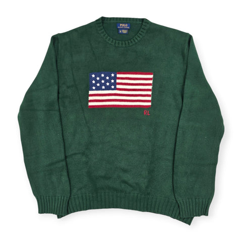 Polo Ralph Lauren USA Flag Knitted Jumper Green Men's XL