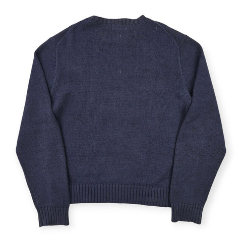 Polo Ralph Lauren Y2K USA Flag Bear Knitted Jumper Blue Men's Large