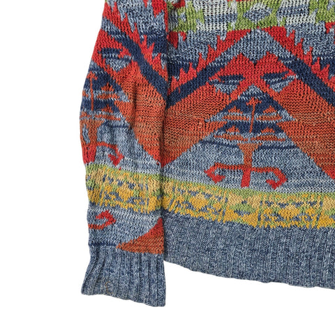 Polo Ralph Lauren Y2K Aztec Southwestern Shawl Knitted Jumper Men's Large