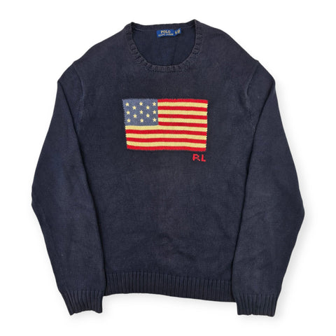 Polo Ralph Lauren USA Flag Knitted Jumper Blue Men's XL