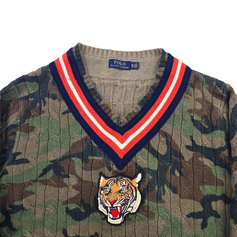 Polo Ralph Lauren Tiger Cable Knit Camouflage Cricket Jumper Men's XL