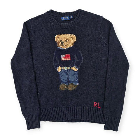 Polo Ralph Lauren USA Flag Bear Knitted Jumper Blue Women's Small