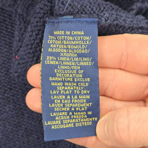 Polo Ralph Lauren Y2K USA Flag Bear Knitted Jumper Blue Men's Large