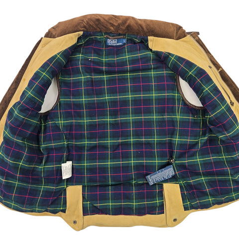 Polo Ralph Lauren Suede Leather Down Puffer Gilet Jacket Brown Men's Large