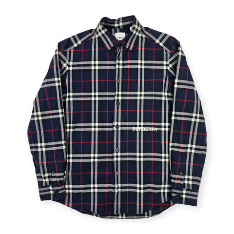 Burberry Spellout Check Pattern Long Sleeve Shirt Men's Medium