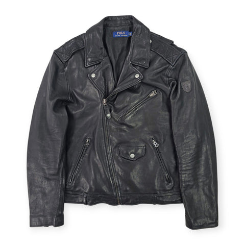 Polo Ralph Lauren Iconic Leather Motorcycle Bomber Jacket Black Men's Large
