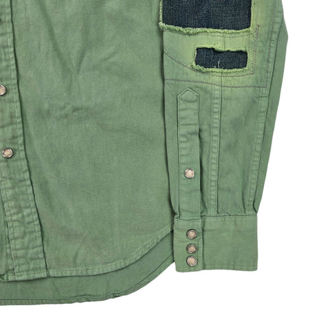 RRL Ralph Lauren Western Aztec Snap Pearl Shirt Green Men's Small