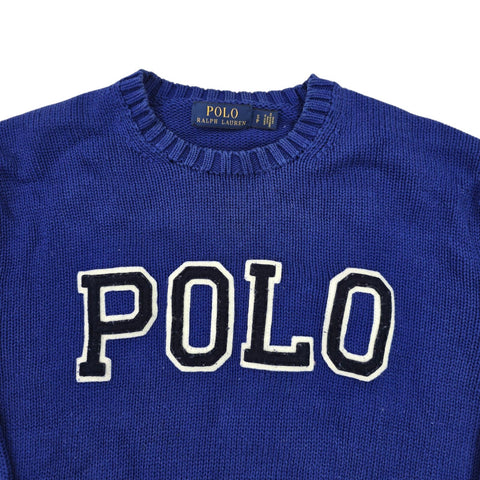 Polo Ralph Lauren Spellout Knitted Jumper Blue Men's Small