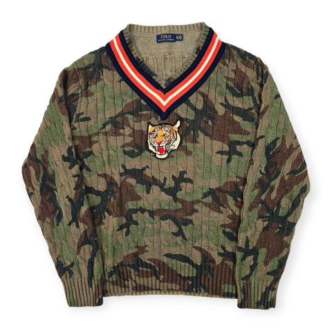 Polo Ralph Lauren Tiger Cable Knit Camouflage Cricket Jumper Men's XL