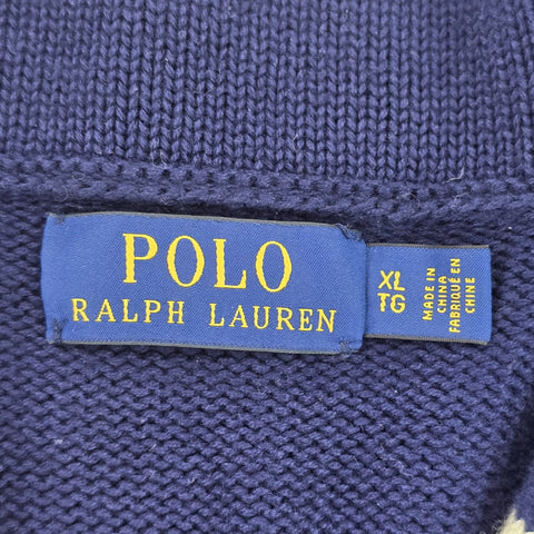 Polo Ralph Lauren Letterman Varsity Patch Knitted Cardigan Blue Men's XL