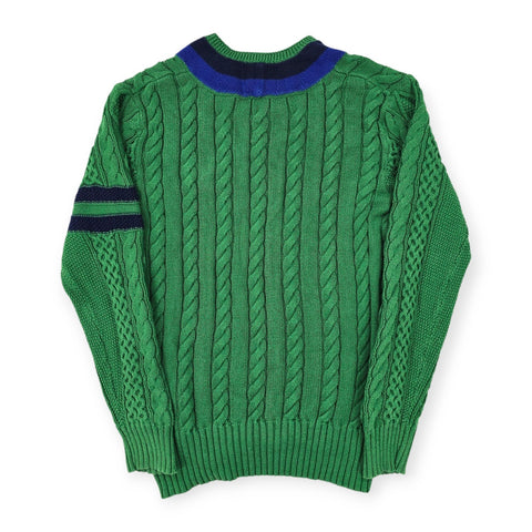 Polo Ralph Lauren Spellout Cable Knit Cricket Jumper Green Men's Medium