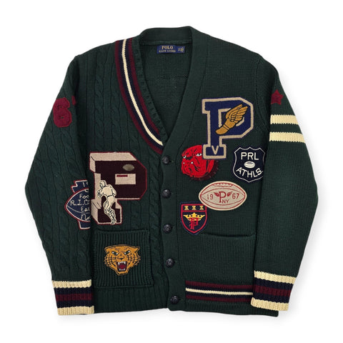 Polo Ralph Lauren Letterman Varsity Patches Knitted Cardigan Green Men's Small