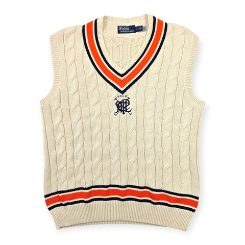 Polo Ralph Lauren Cable Knit Cricket Vest Jumper Cream Men's Large