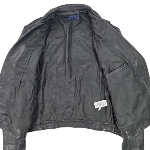 Polo Ralph Lauren Iconic Leather Motorcycle Bomber Jacket Black Men's Large