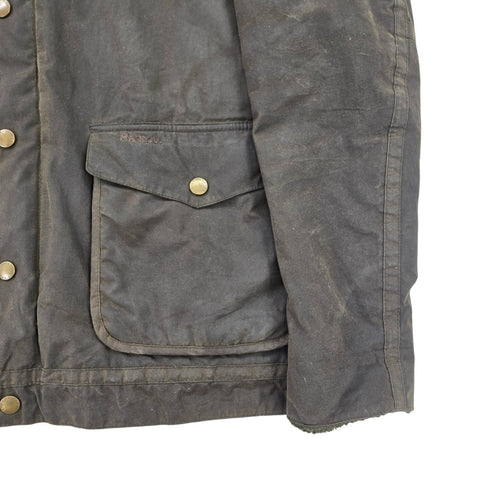 Barbour Catrick Great Coat Waxed Bomber Shearling Jacket Brown Men's Medium
