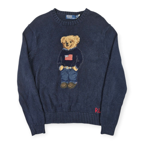 Polo Ralph Lauren USA Flag Bear Knitted Jumper Blue Men's Medium