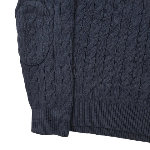 Polo Ralph Lauren Spellout Cable Knit Cricket Jumper Blue Men's Large