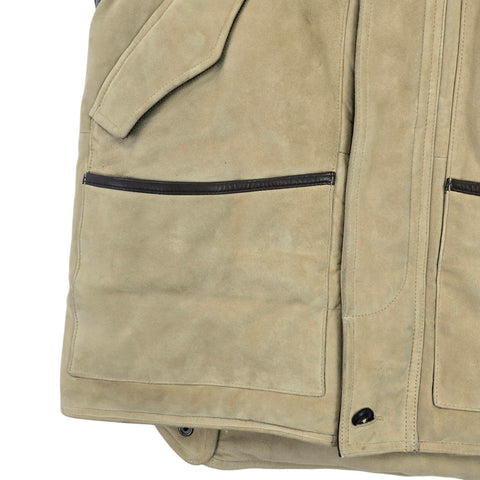 Polo Ralph Lauren Suede Leather Down Puffer Gilet Jacket Brown Men's Large