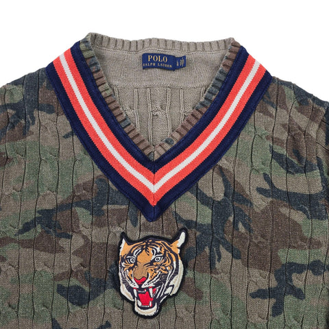Polo Ralph Lauren Tiger Cable Knit Camouflage Cricket Jumper Men's Large