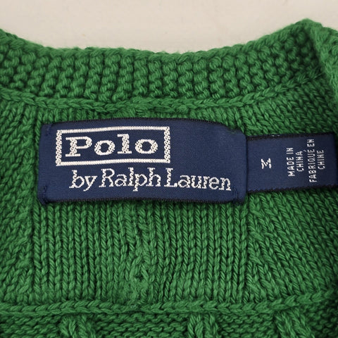 Polo Ralph Lauren Spellout Cable Knit Cricket Jumper Green Men's Medium